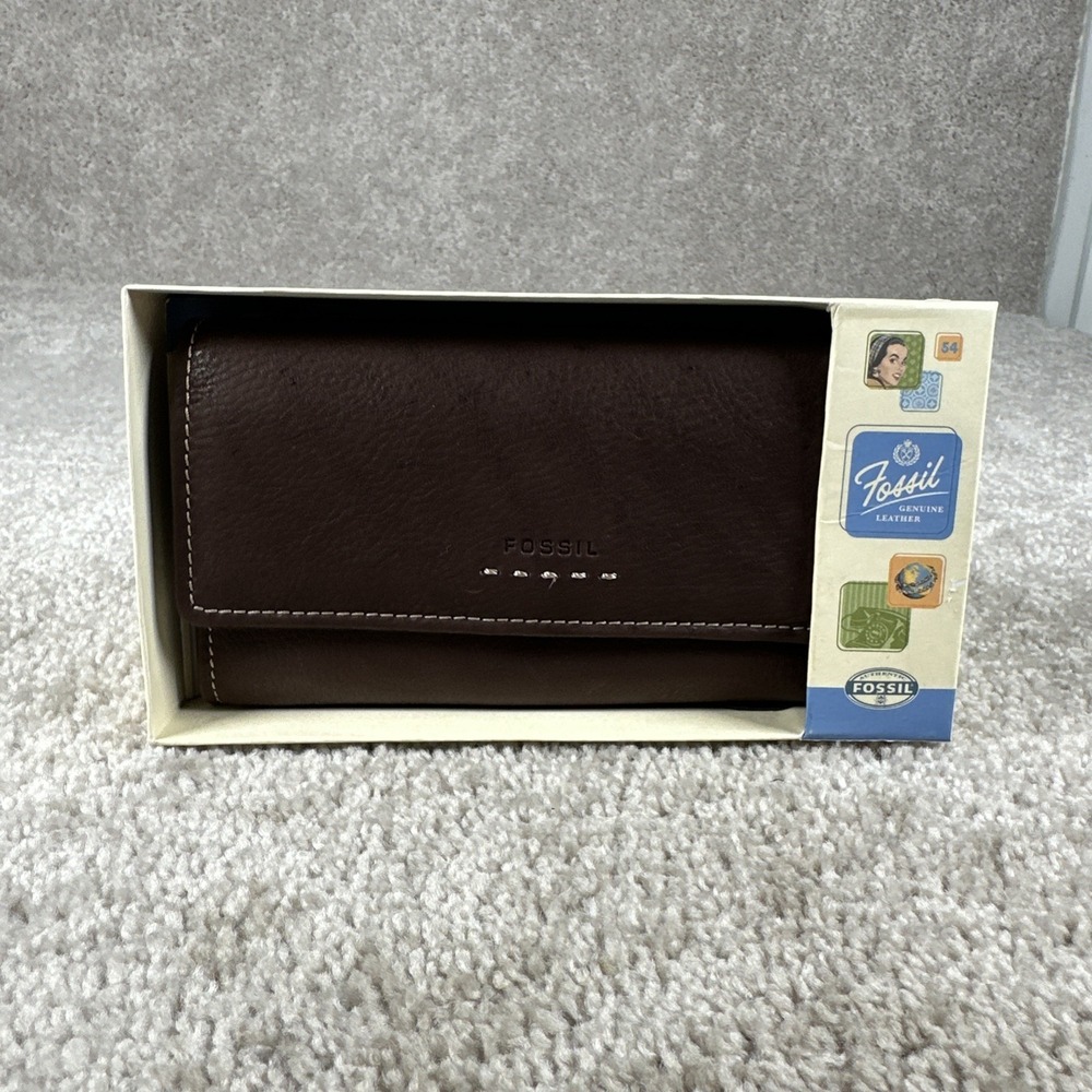 Fossil Pop Stitch Brown Genuine Leather Clutch Wallet Pop Stitch Clutch